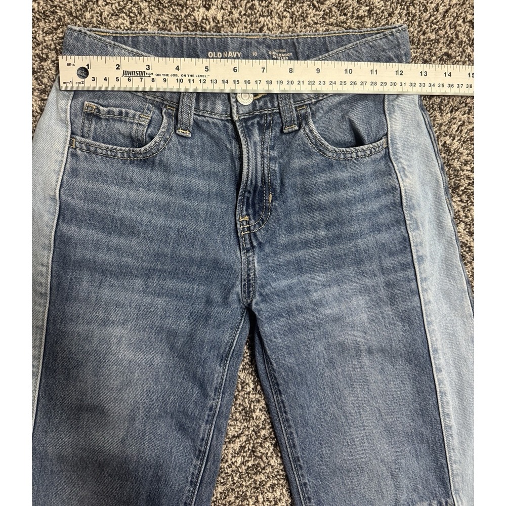 Old Navy High-Rise Super Baggy Wide Leg Jeans Girls 10 Two Tone Blue Raw Edge - Picture 7 of 7